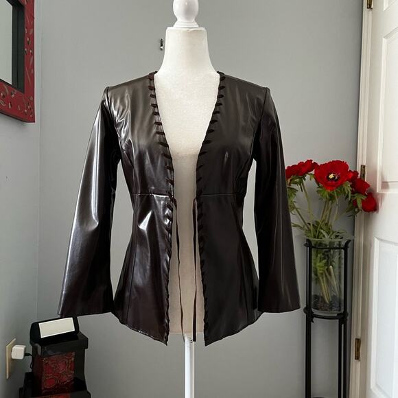 NEW To The Max Whipstitch 90s Faux Leather Longline Hourglass Boho Jacket S NWOT - Picture 2 of 16